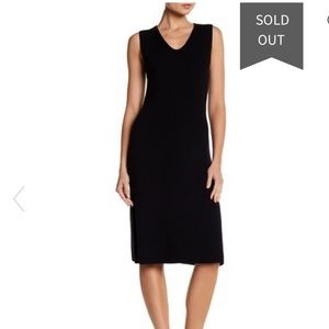 Vince Ribbed V-Neck Wool Midi Dress